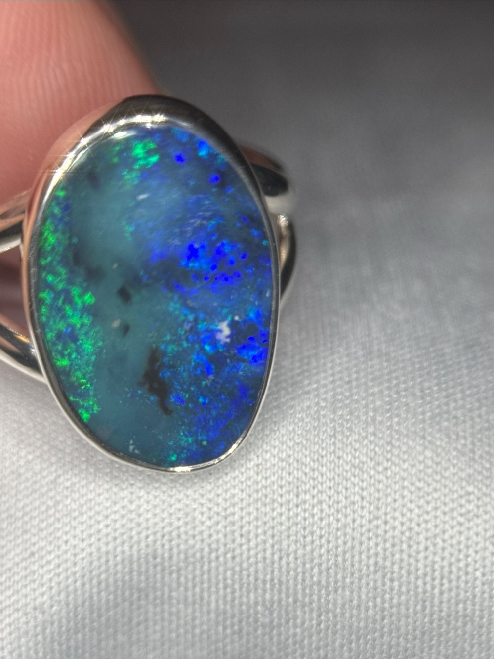 Sterling Silver Blue-Green Opal Oval Ring - Picture 11 of 12